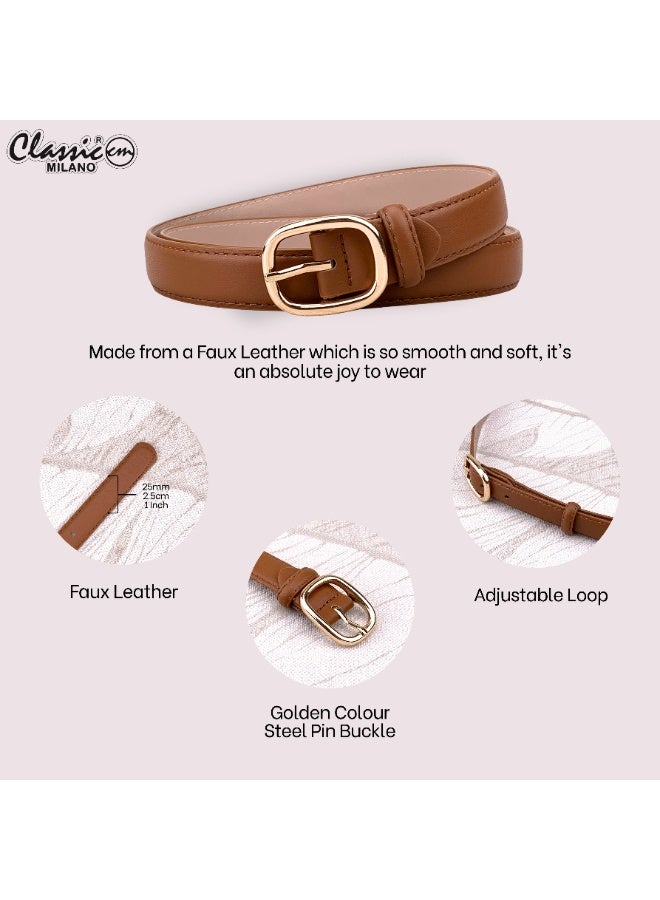 Classic Milano Women's Belt with Gift Box | Faux Leather Ladies Belt for Dresses, Jeans & Gowns | Stylish Womens Belt | Adjustable Girls Belt | Belt for Women with Elegant Buckle - Image 4